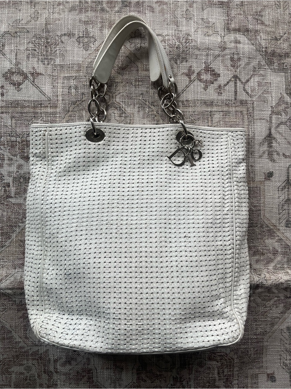 Dior Vintage White Woven Lambskin Lady Dior Avenue Tote